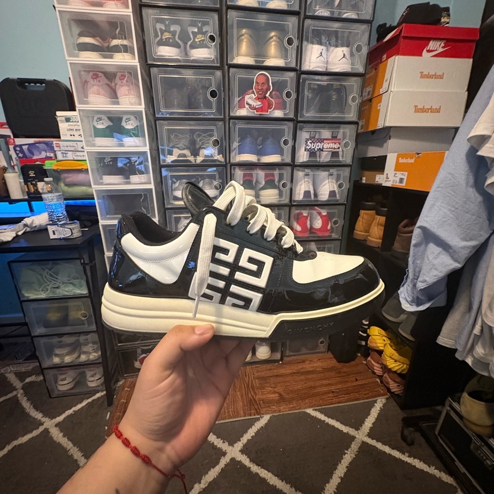 Givenchy Black & White Patent Leather Logo Runner Sneakers